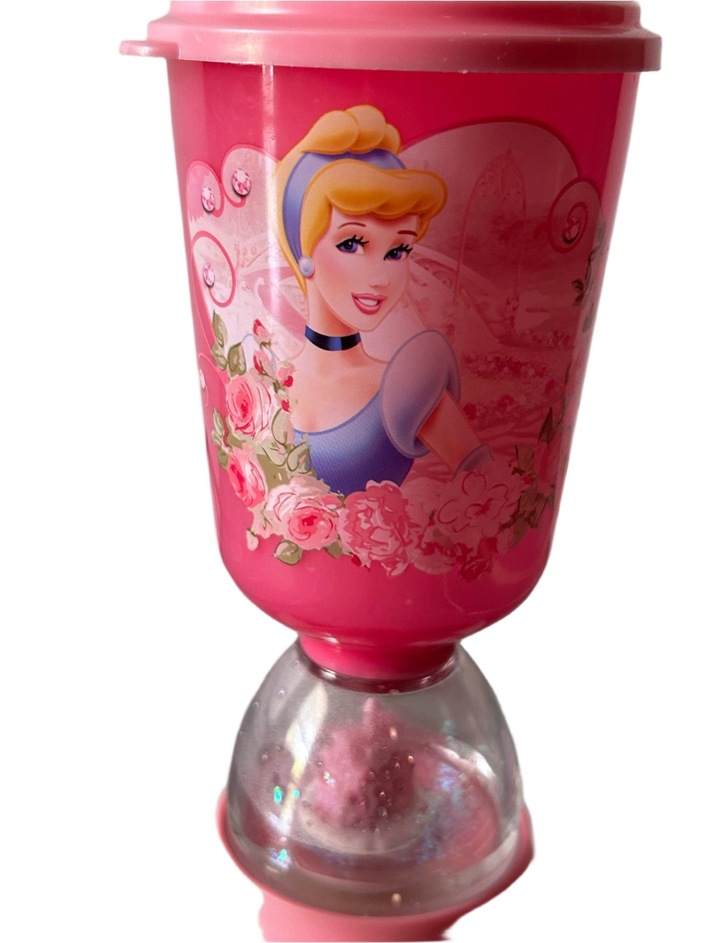 Zak! Disney Pink Princess Cup with Lid Straw Floating Castle Snow Globe Rare